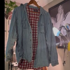 Wrangler Denim Shirt Jacket Menswear Flannel Lined Button‎ Down Casual